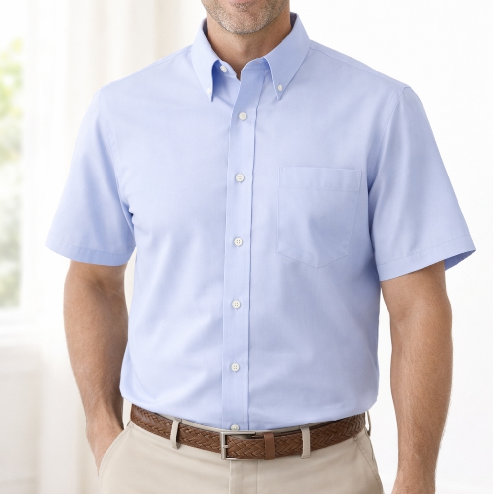 Stafford Wrinkle Free Light Blue Short Sleeve Button Down Shirt 15.5 Broadcloth